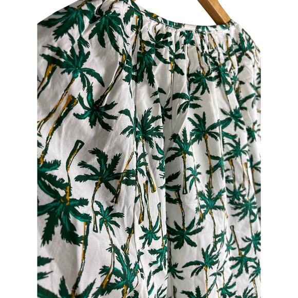 J. Crew Poplin Button Front Palm Tree Short sleeve Bow Tie Top Size Large - Picture 10 of 10
